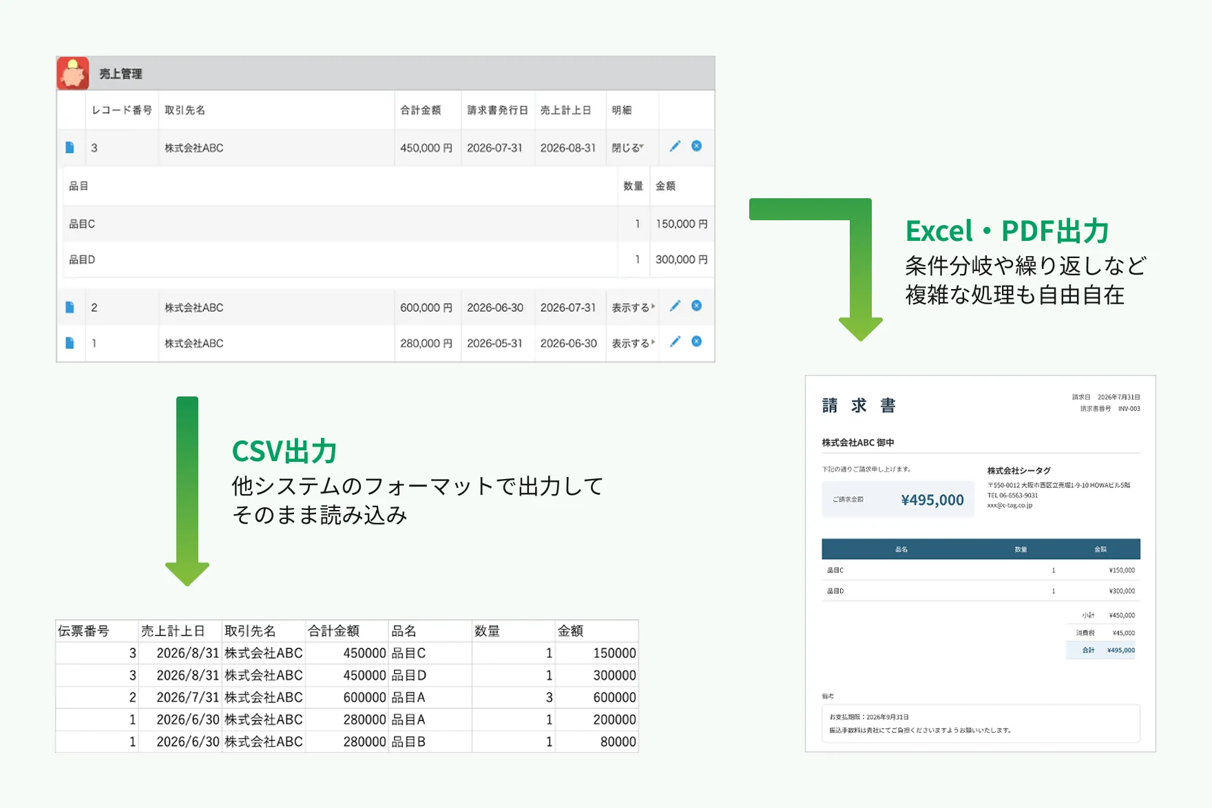 CSV・Excel・PDF出力